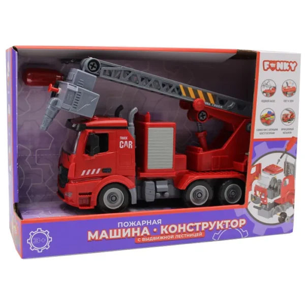 Funky toys FT61114 Пожарная машина-конструктор, фрикционная, свет, звук, вода 35см