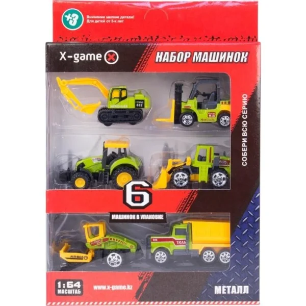 Набор металлических машинок, X-Game, XGCM6A, Серия "СТРОИТЕЛИ", (6 шт. в коробке), Метал-Пластик, Цв