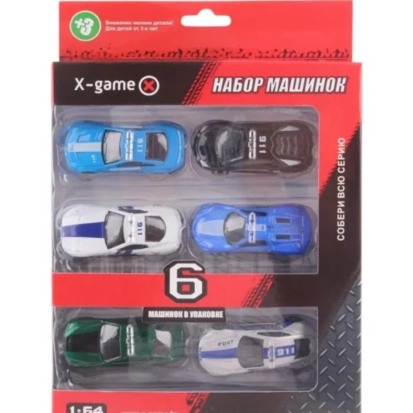 Набор металлических машинок, X-Game, XGCM6C, Серия "ПОЛИЦИЯ", (6 шт. в коробке), Метал-Пластик
